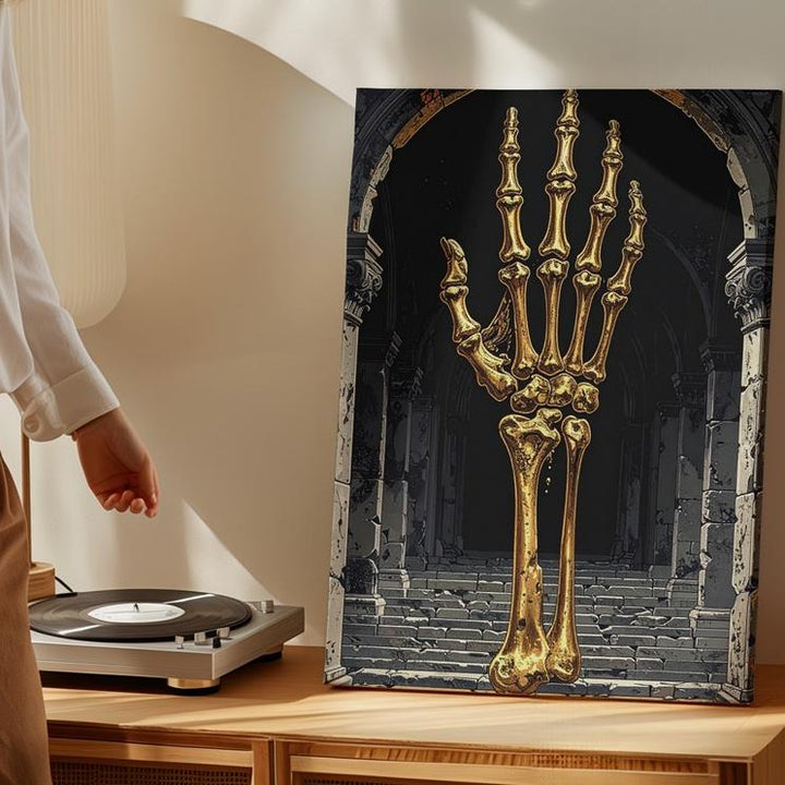 Golden Skeletal Hand Canvas – Mythic Shrine & Divine Apparition Wall Art - Gifitto