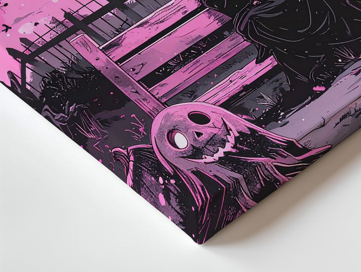 Melancholy Ghost Bench Canvas – Cute & Emotional Halloween Comic Art - Gifitto