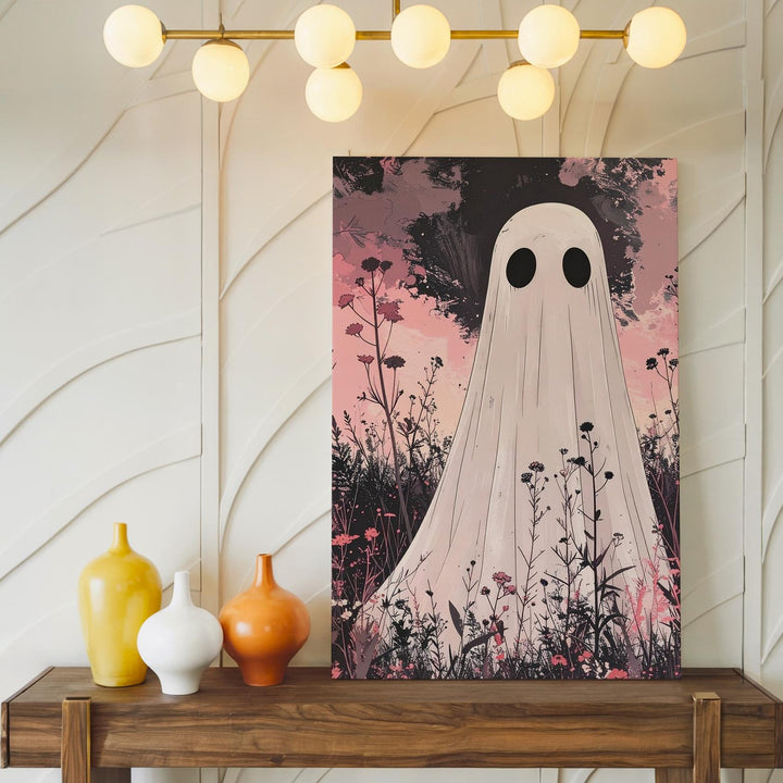 Wildflower Ghost Canvas – Minimal Poetic Halloween Wall Art - Gifitto