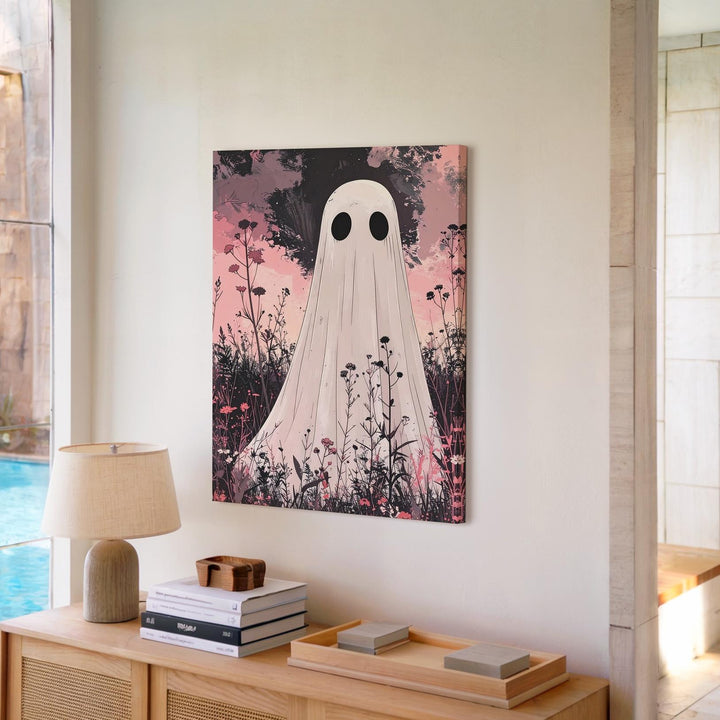 Wildflower Ghost Canvas – Minimal Poetic Halloween Wall Art - Gifitto