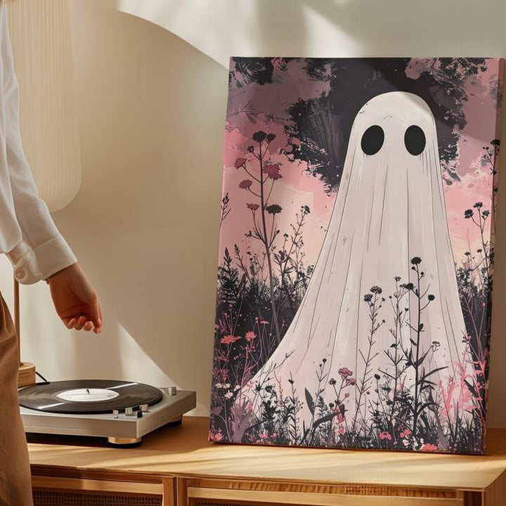 Wildflower Ghost Canvas – Minimal Poetic Halloween Wall Art - Gifitto