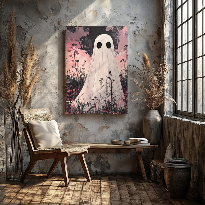 Wildflower Ghost Canvas – Minimal Poetic Halloween Wall Art - Gifitto