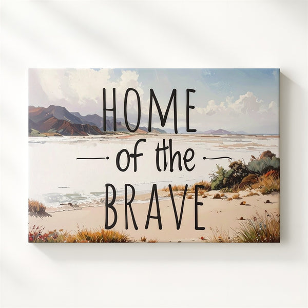 Home of the Brave Canvas – Minimalist Handwritten Patriotic Wall Art - Gifitto