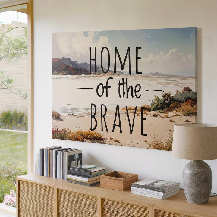 Home of the Brave Canvas – Minimalist Handwritten Patriotic Wall Art - Gifitto