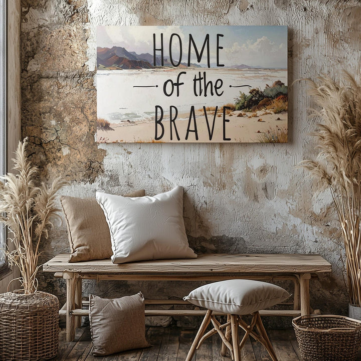Home of the Brave Canvas – Minimalist Handwritten Patriotic Wall Art - Gifitto
