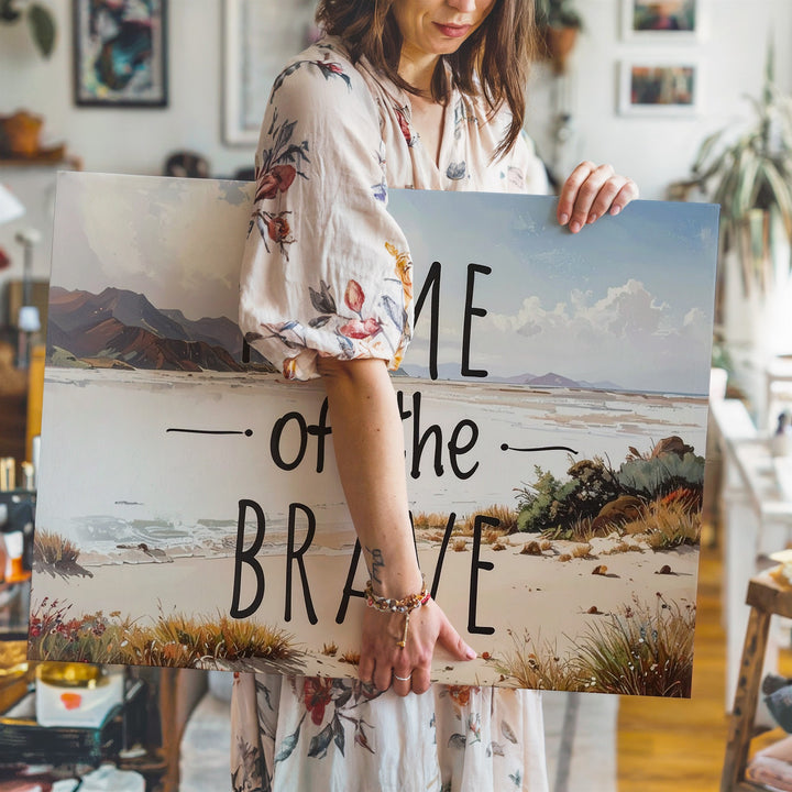 Home of the Brave Canvas – Minimalist Handwritten Patriotic Wall Art - Gifitto