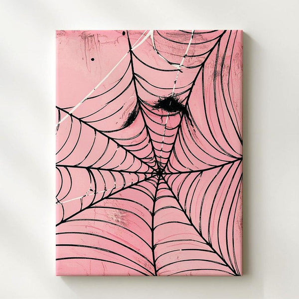 Minimalist Spiderweb Canvas – Pale Pink Gothic Halloween Art - Gifitto