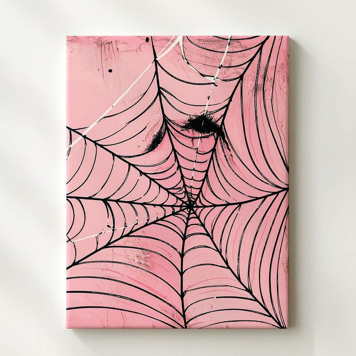 Minimalist Spiderweb Canvas – Pale Pink Gothic Halloween Art - Gifitto