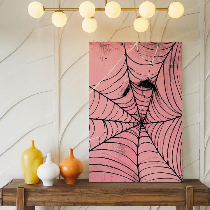 Minimalist Spiderweb Canvas – Pale Pink Gothic Halloween Art - Gifitto