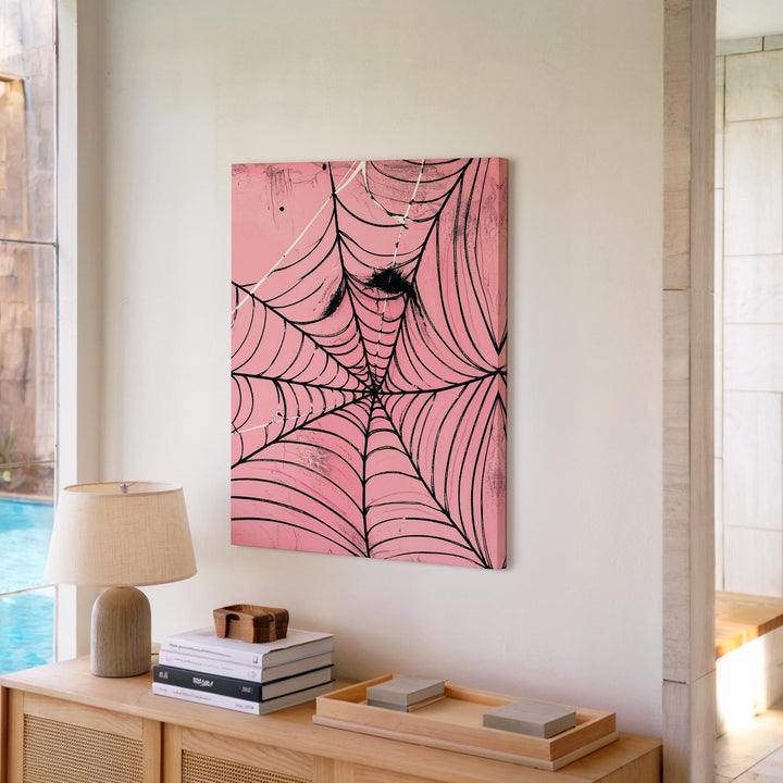 Minimalist Spiderweb Canvas – Pale Pink Gothic Halloween Art - Gifitto