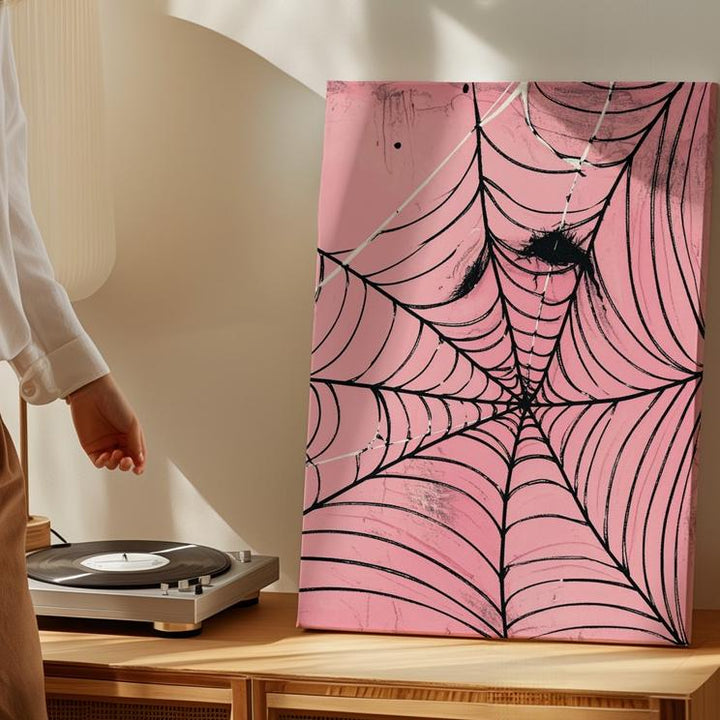 Minimalist Spiderweb Canvas – Pale Pink Gothic Halloween Art - Gifitto