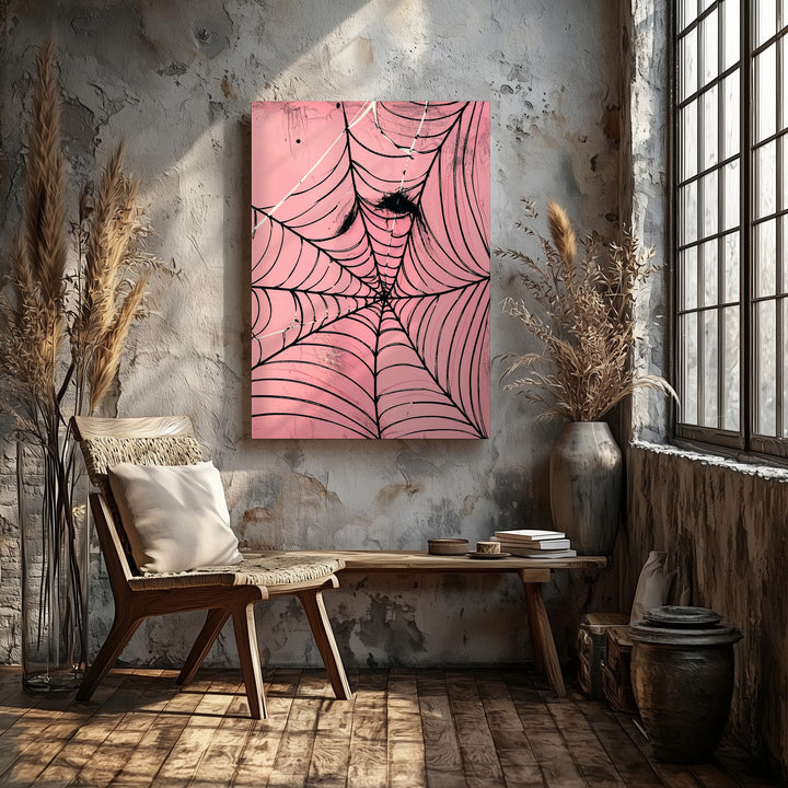 Minimalist Spiderweb Canvas – Pale Pink Gothic Halloween Art - Gifitto