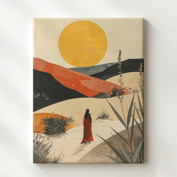 Minimalist Desert Pilgrim Canvas – Spiritual Wall Art of Solitude and Enlightenment Journey - Gifitto