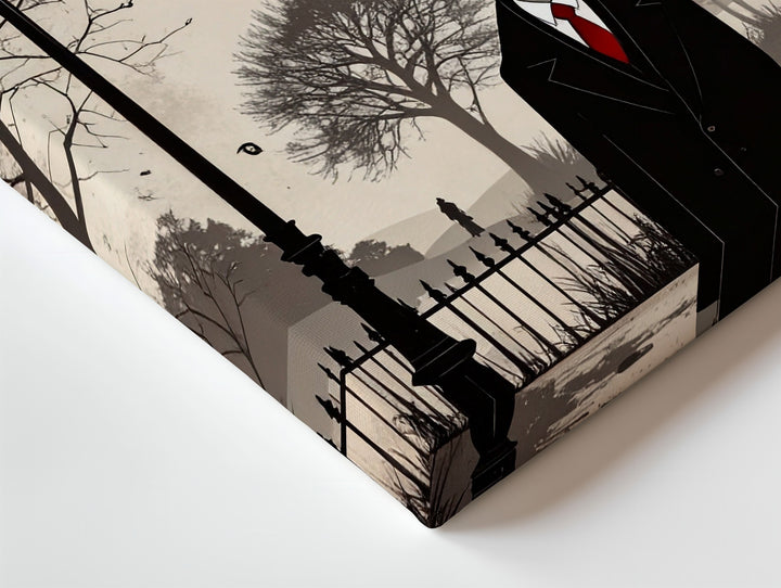 Faceless Gentleman Canvas – Minimalist Gothic Halloween Streetlamp Art - Gifitto