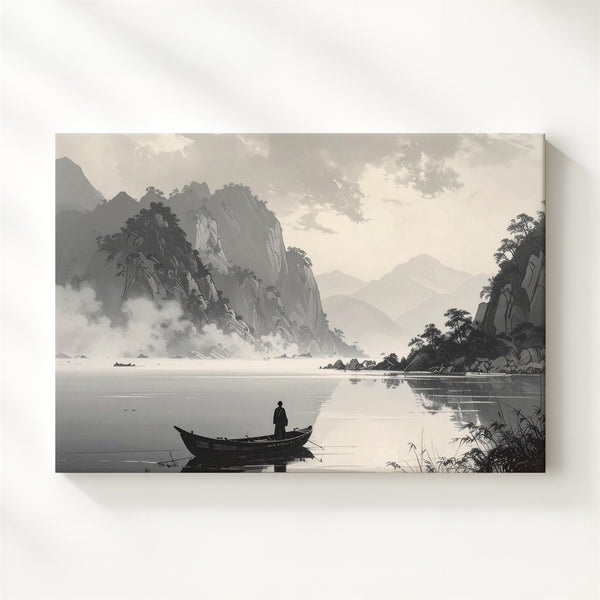 Sacred Stillness Canvas – Minimalist Boat Scene of Spiritual Journey - Gifitto
