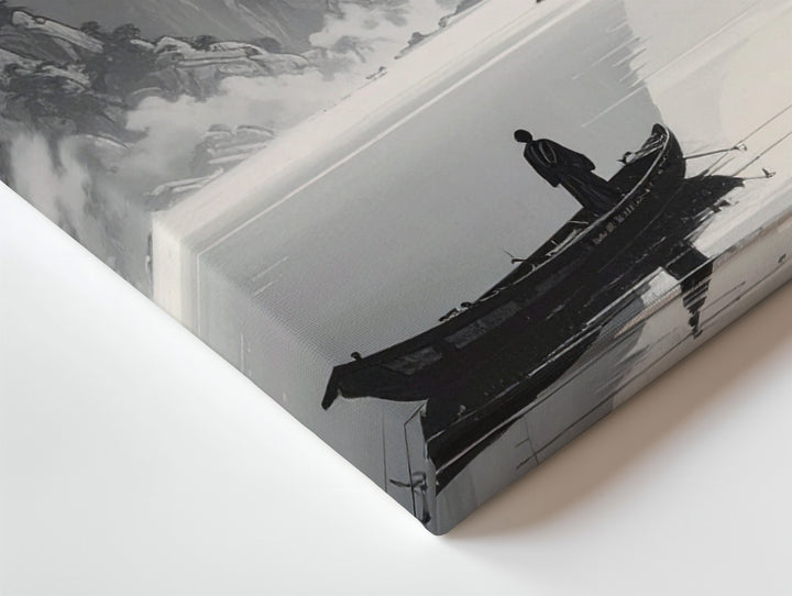 Sacred Stillness Canvas – Minimalist Boat Scene of Spiritual Journey - Gifitto
