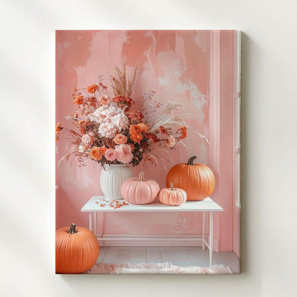 Minimalist Pastel Autumn Corner Canvas – Dried Florals & Pumpkin Decor - Gifitto
