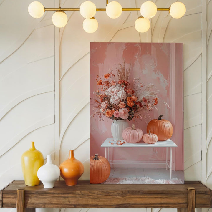 Minimalist Pastel Autumn Corner Canvas – Dried Florals & Pumpkin Decor - Gifitto