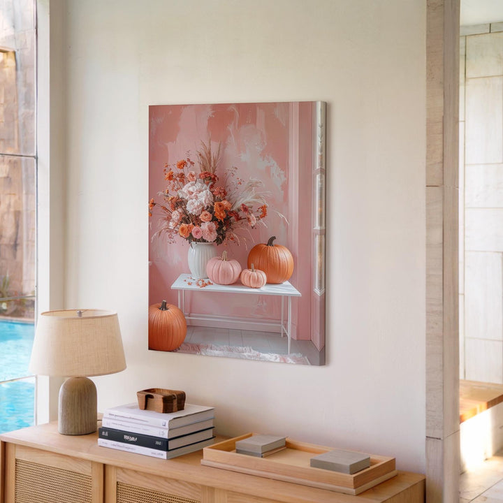 Minimalist Pastel Autumn Corner Canvas – Dried Florals & Pumpkin Decor - Gifitto