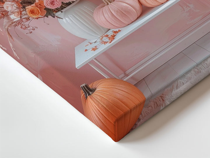 Minimalist Pastel Autumn Corner Canvas – Dried Florals & Pumpkin Decor - Gifitto