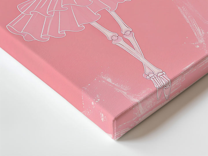 Minimalist Skeleton Ballerina Canvas – Peach-Pink Dance & Macabre Art - Gifitto