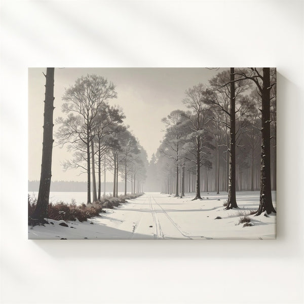 Minimalist Winter Forest Sketch Canvas – Black & White Nature Art - Gifitto