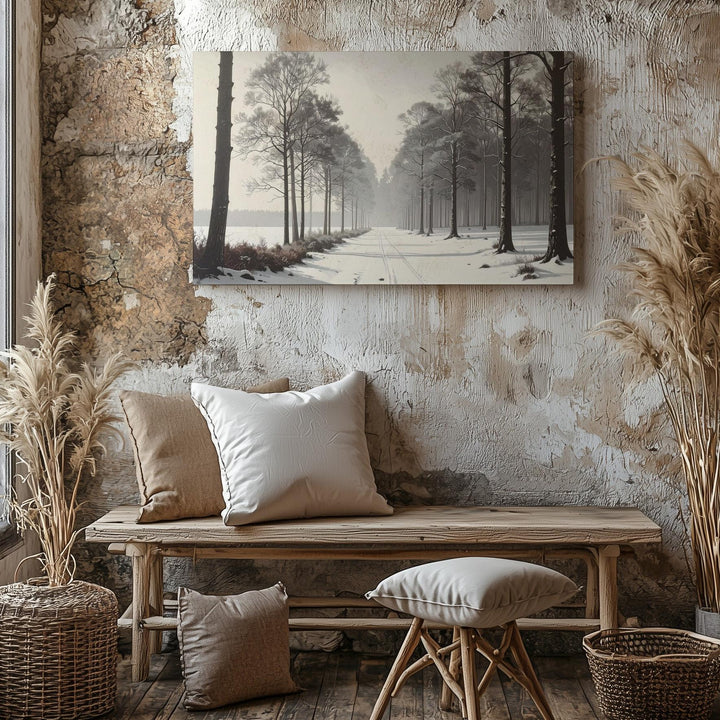 Minimalist Winter Forest Sketch Canvas – Black & White Nature Art - Gifitto