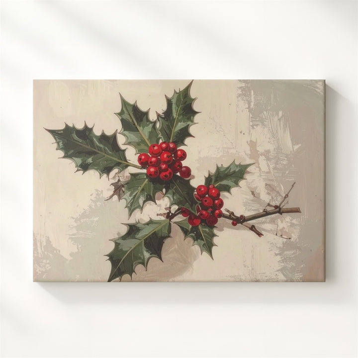 Minimalist Holly Botanical Canvas – Elegant Christmas Nature Art - Gifitto