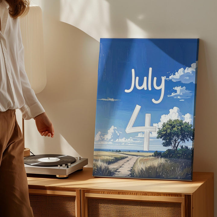 Minimalist July 4 Canvas – Handwritten Independence Day Wall Art - Gifitto