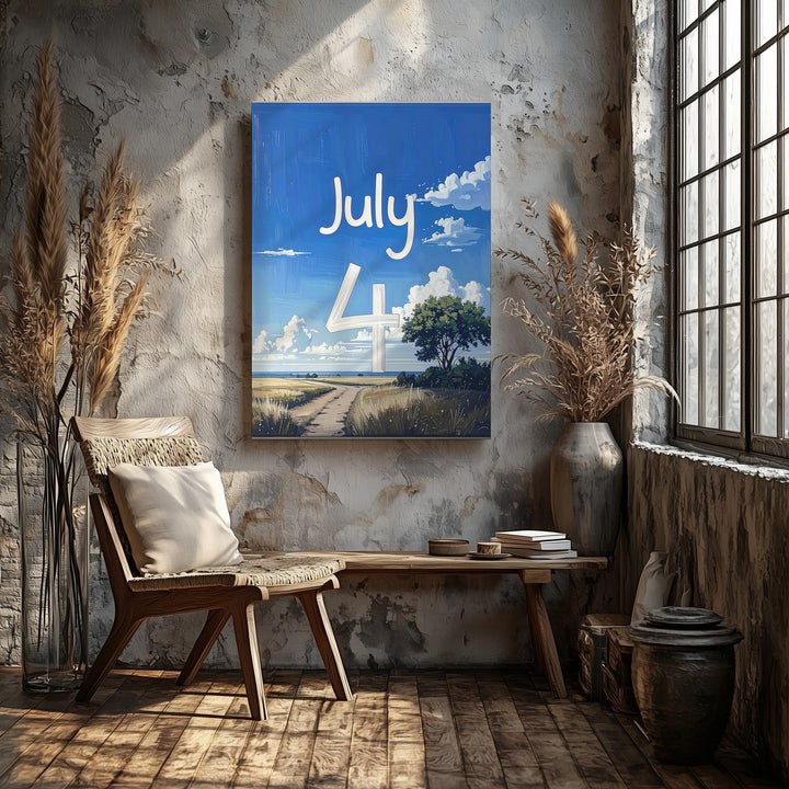 Minimalist July 4 Canvas – Handwritten Independence Day Wall Art - Gifitto