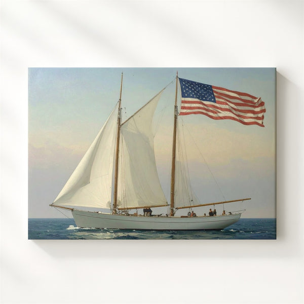 Minimalist Sailboat with American Flag Canvas – Nautical Americana Wall Art - Gifitto