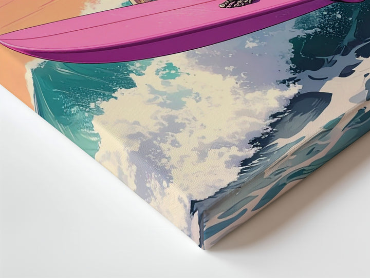 Minimal Skeleton Surfer Canvas – Pastel Halloween Surf Art - Gifitto