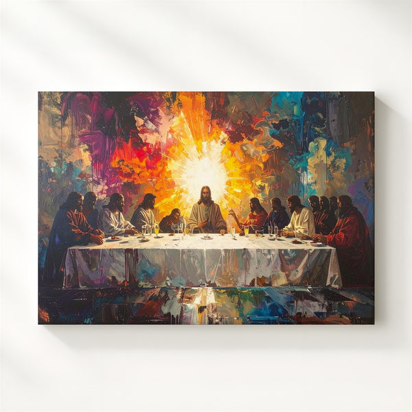 Abstract Last Supper Canvas – Modern Vivid Haloed Reimagining of Jesus & Apostles - Gifitto