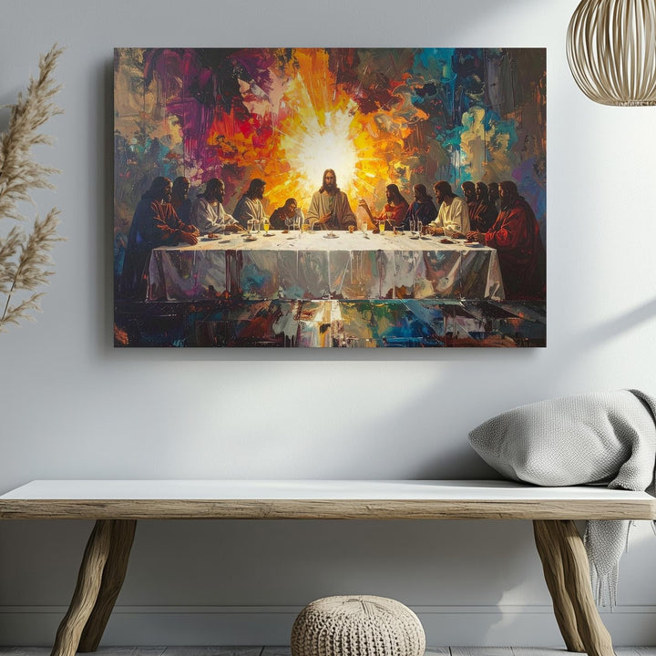 Abstract Last Supper Canvas – Modern Vivid Haloed Reimagining of Jesus & Apostles - Gifitto