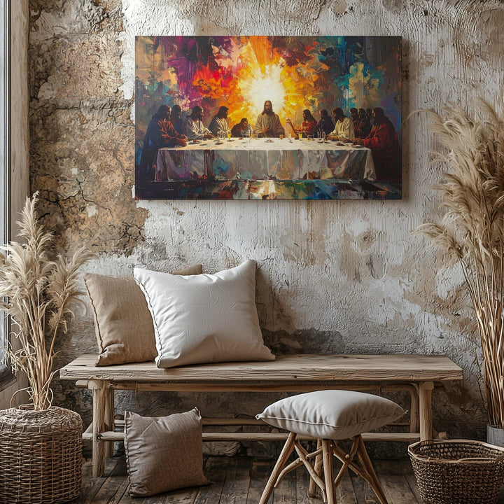Abstract Last Supper Canvas – Modern Vivid Haloed Reimagining of Jesus & Apostles - Gifitto