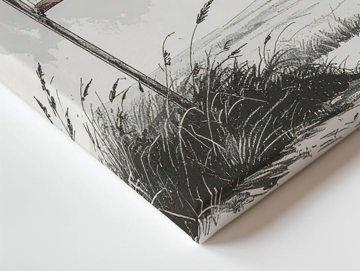 Monochrome Flag in Grass Canvas – Minimalist Freedom Line Art Wall Decor - Gifitto