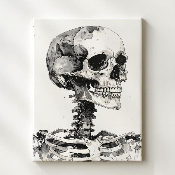 Monochrome Watercolor Skeleton Canvas – Meditative Anatomical Art & Minimal Portrait - Gifitto