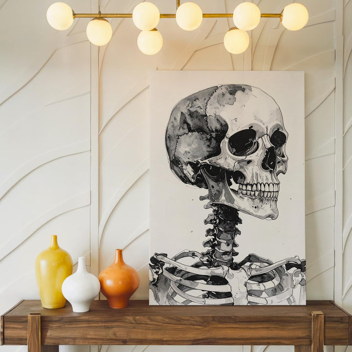 Monochrome Watercolor Skeleton Canvas – Meditative Anatomical Art & Minimal Portrait - Gifitto