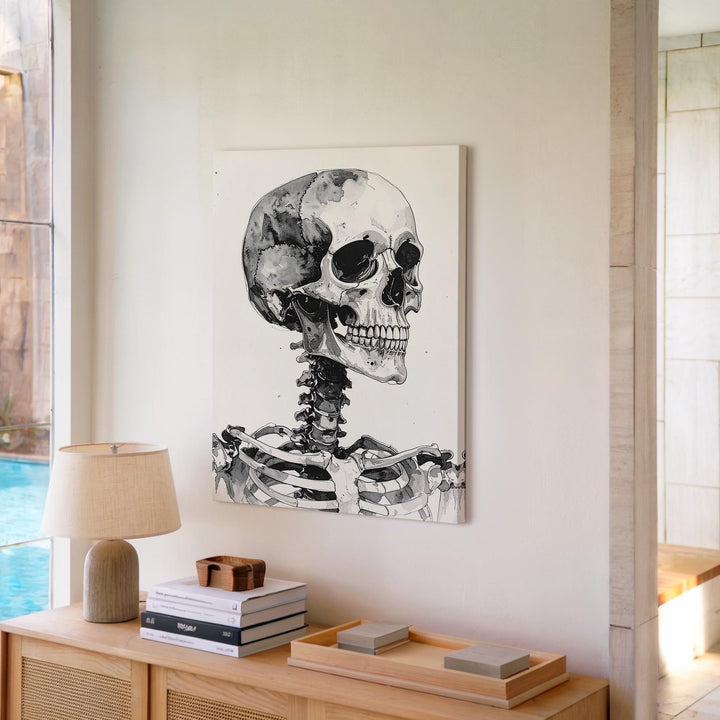 Monochrome Watercolor Skeleton Canvas – Meditative Anatomical Art & Minimal Portrait - Gifitto