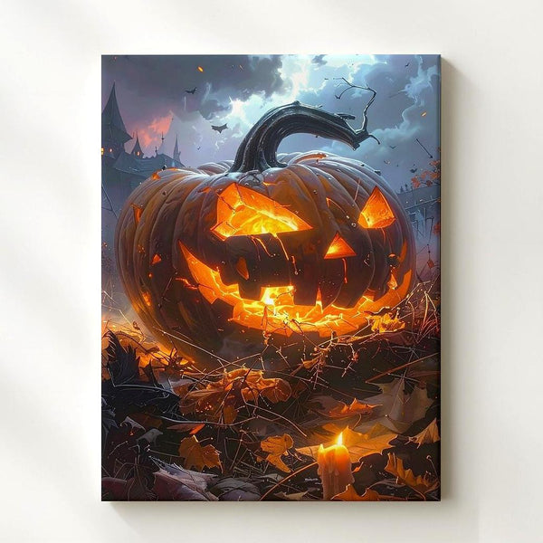 Burning Jack-o’-Lantern Chaos Canvas – Haunted Mansion Halloween Inferno Art - Gifitto