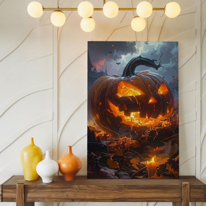 Burning Jack-o’-Lantern Chaos Canvas – Haunted Mansion Halloween Inferno Art - Gifitto