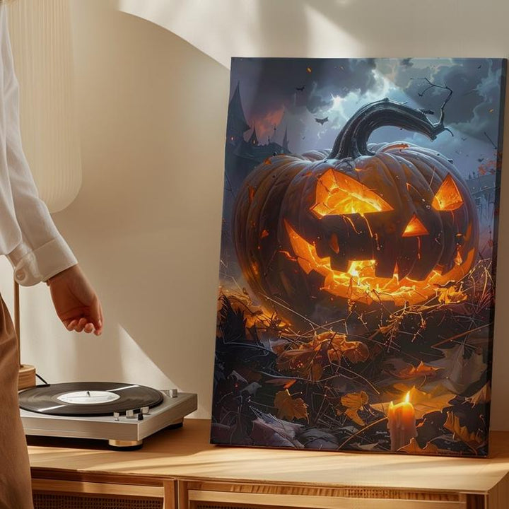 Burning Jack-o’-Lantern Chaos Canvas – Haunted Mansion Halloween Inferno Art - Gifitto
