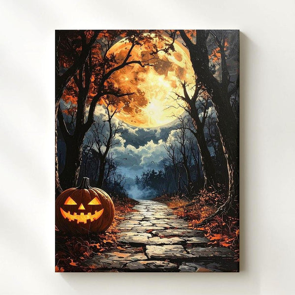 Haunted Forest Pathway Canvas – Moody Halloween Moonlight Art - Gifitto
