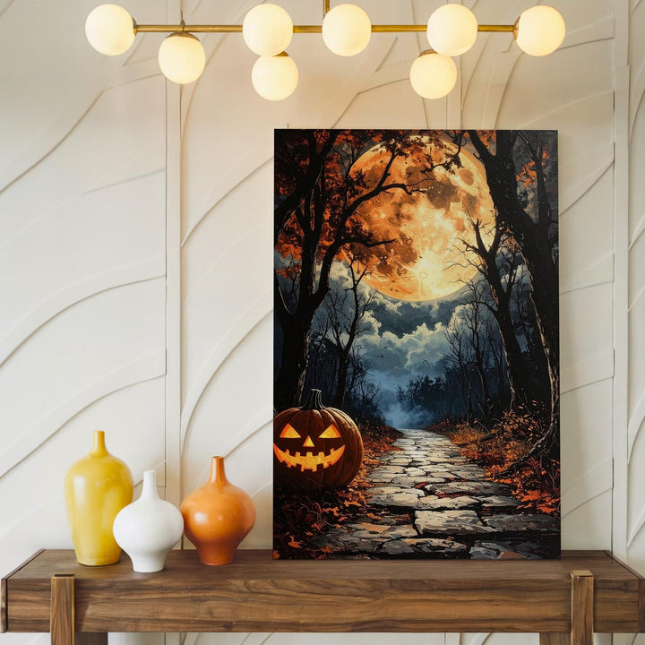 Haunted Forest Pathway Canvas – Moody Halloween Moonlight Art - Gifitto