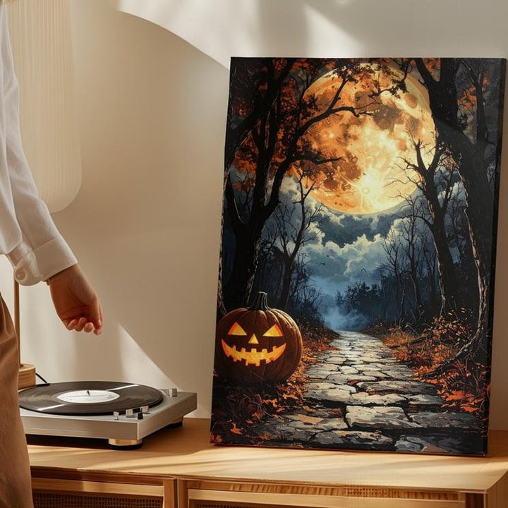 Haunted Forest Pathway Canvas – Moody Halloween Moonlight Art - Gifitto