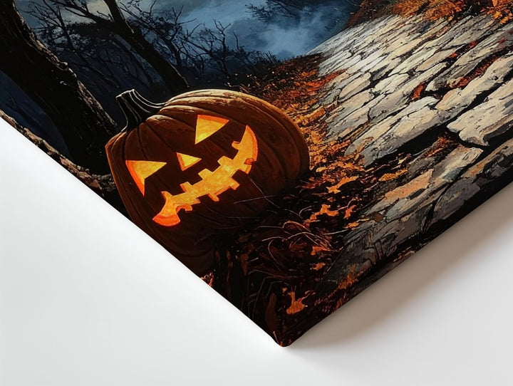 Haunted Forest Pathway Canvas – Moody Halloween Moonlight Art - Gifitto