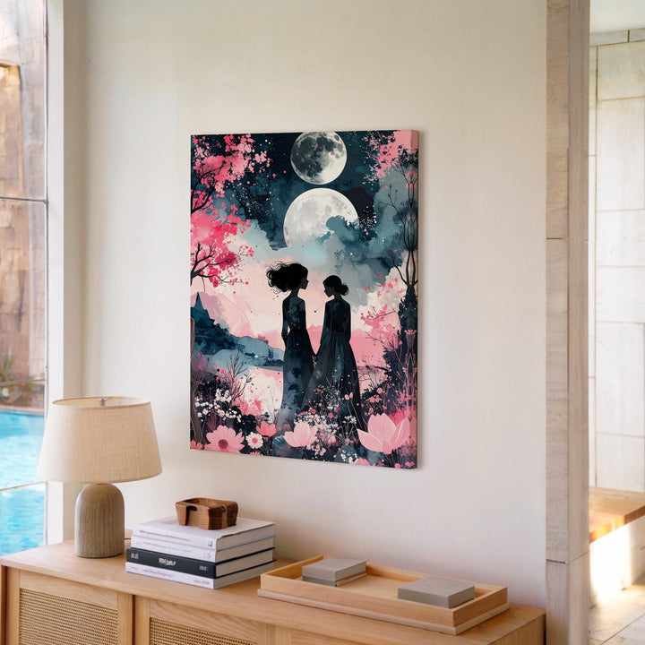 Moonlit Solitude Canvas – Emotional Floral Fantasy Wall Art - Gifitto