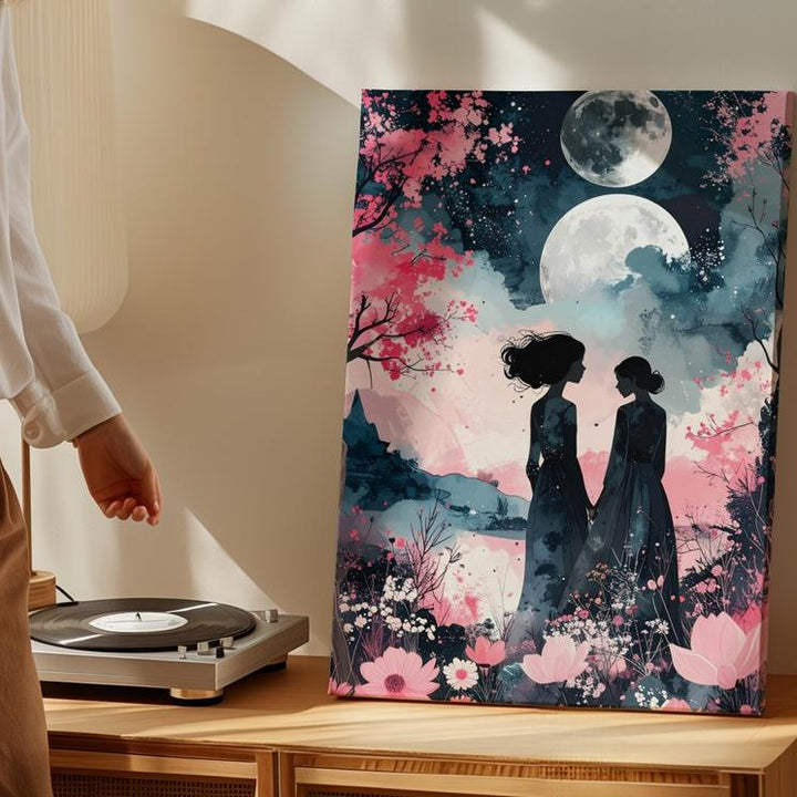 Moonlit Solitude Canvas – Emotional Floral Fantasy Wall Art - Gifitto