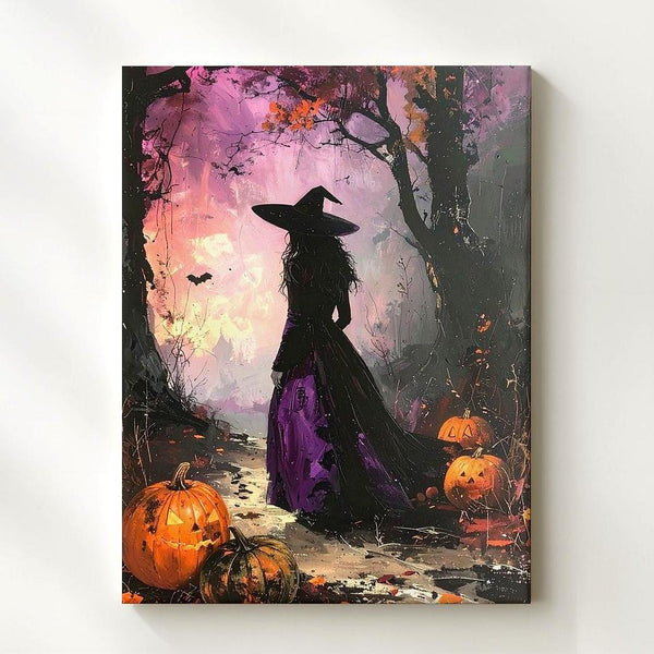 Enchanted Forest Witch Canvas – Moody Purple Halloween Wall Art - Gifitto