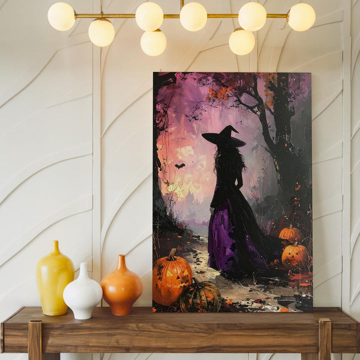 Enchanted Forest Witch Canvas – Moody Purple Halloween Wall Art - Gifitto